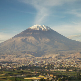 City of Arequipa in Peru with its iconic volcano Misti in the background.