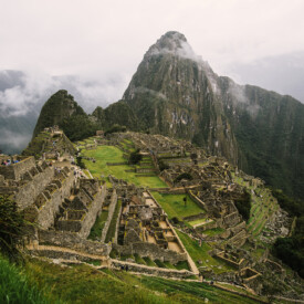 Aerial view at Machu Picchu ruins in Peru