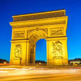 Night scene of Arc de Triomphe, the most famous monuments in Paris, France